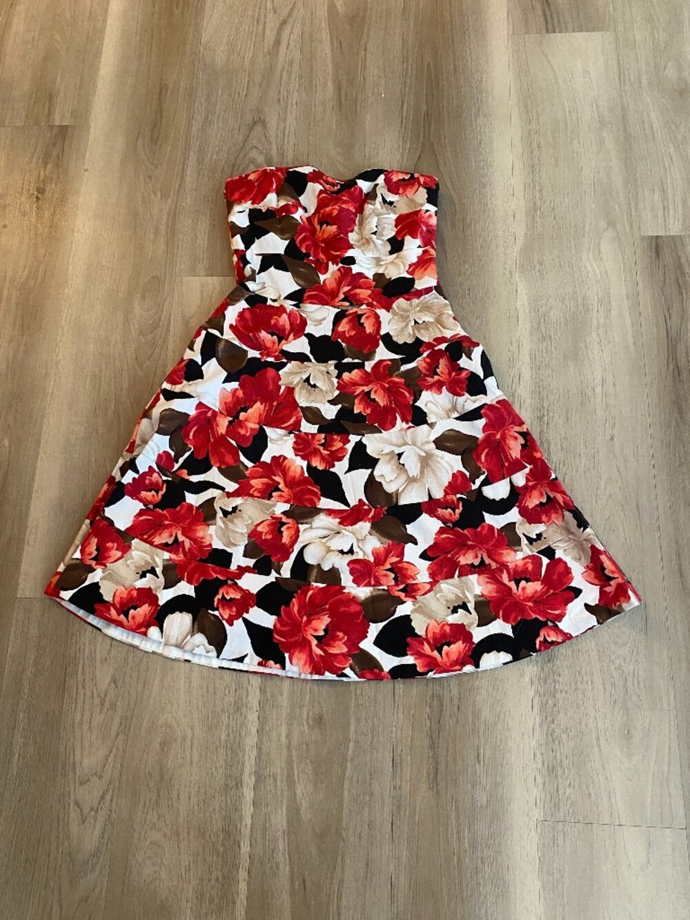 White House Black Market Strapless Floral Fit & Flare Dress Size 0 Pockets Retro - Picture 5 of 11